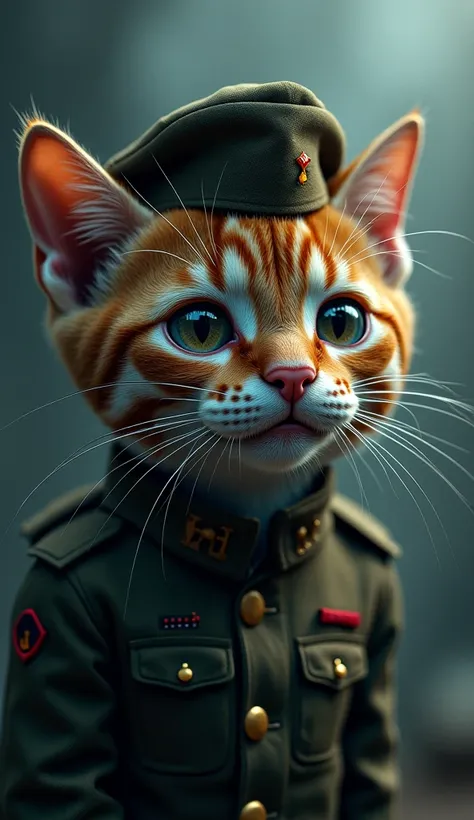  with huge tears in the corner, Crying Cat Dressed in Soldier Outfit 
