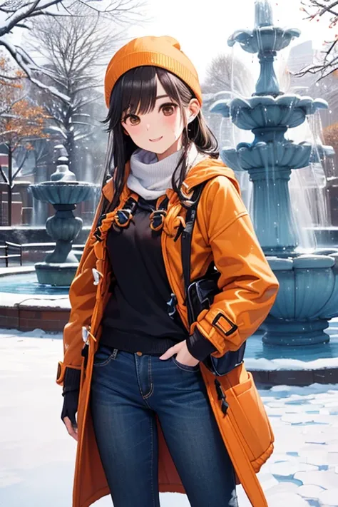 Takane Manaka, shiny brown long hair,  beautiful brown eyes, smiling face, sparkling pupils, (fine grain), highly detailed eyes, highly detailed face, highly detailed eyes,, (masterpiece:1.2, best quality), 1 girl, cowboy shot,, 


cowboy shot,




(((雪の降る...