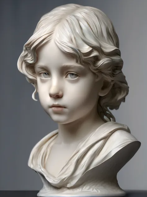 ((Super detailed, highest quality, 8k)), super detailed plaster statue, bust of 1young girl, innocent face, pure and dedicated eyes, crisp and forward-looking atmosphere, soft medium hair, texture, exquisite, precise, ultra-detailed, intricate, aesthetic, ...