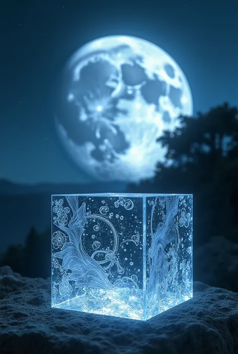 Glass engravings with a full moon background