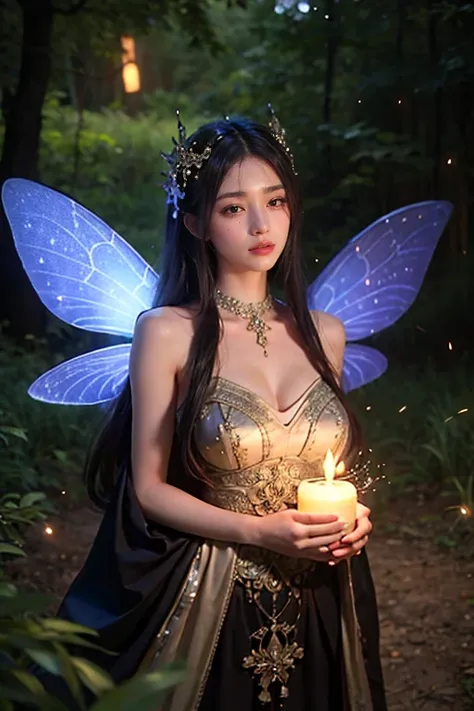 Beautiful fairy, Surrounded by fireflies, Spiritual and dreamy atmosphere