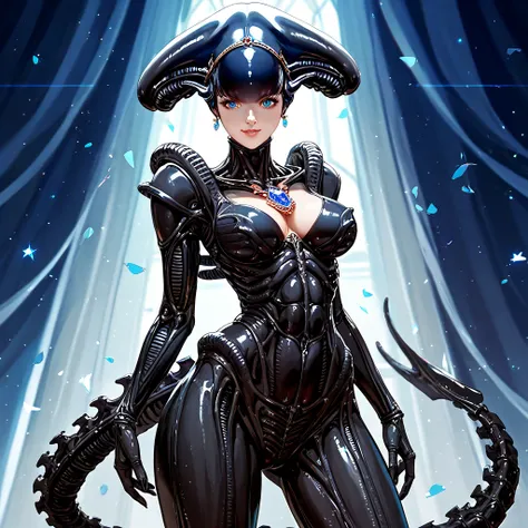 (( top quality)), (( Masterpiece)), ( Details), （ perfect face ）、Angel Lily, the beautiful woman Xenomorph, has a complete body and a Xenomorph tail