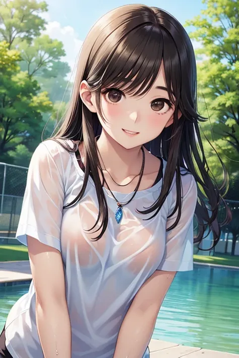 Takane Manaka, shiny brown long hair, beautiful brown eyes, smiling face, sparkling pupils, (fine grain), highly detailed eyes, highly detailed face, highly detailed eyes,, (masterpiece:1.2, best quality), 1 girl, cowboy shot,, 


cowboy shot,


 top quali...