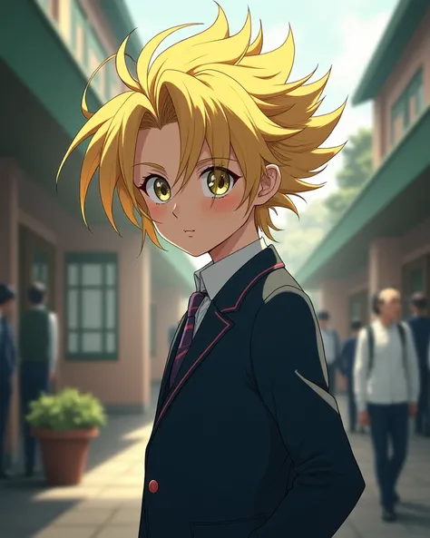 He was born with blonde hair and his locks are like the transformation of Super Sign 1. Goku followed a quiet and mysterious look. He is  / 18 It was a school anime with school clothes 