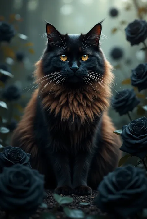 Long-haired black and half brown 々 cat with smooth coat
Make it a fantastic background
There are black roses nearby