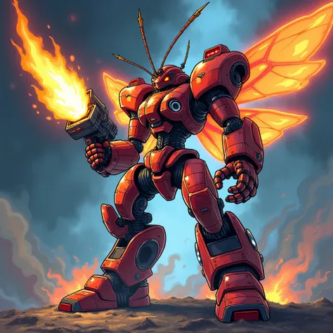 Medabot medarot, robot, insect, Cricket, With a flame thrower you fire, malignant, malicious, Toon cartoon   