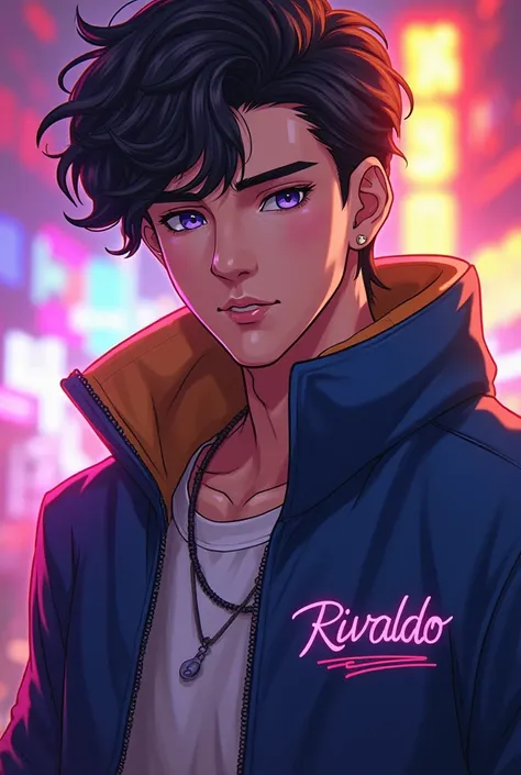 Anime boy with the name Rivaldo on his jacket 