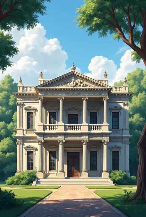 10 meters horizontal villa perspective, 4 floors high. neoclassical style . 