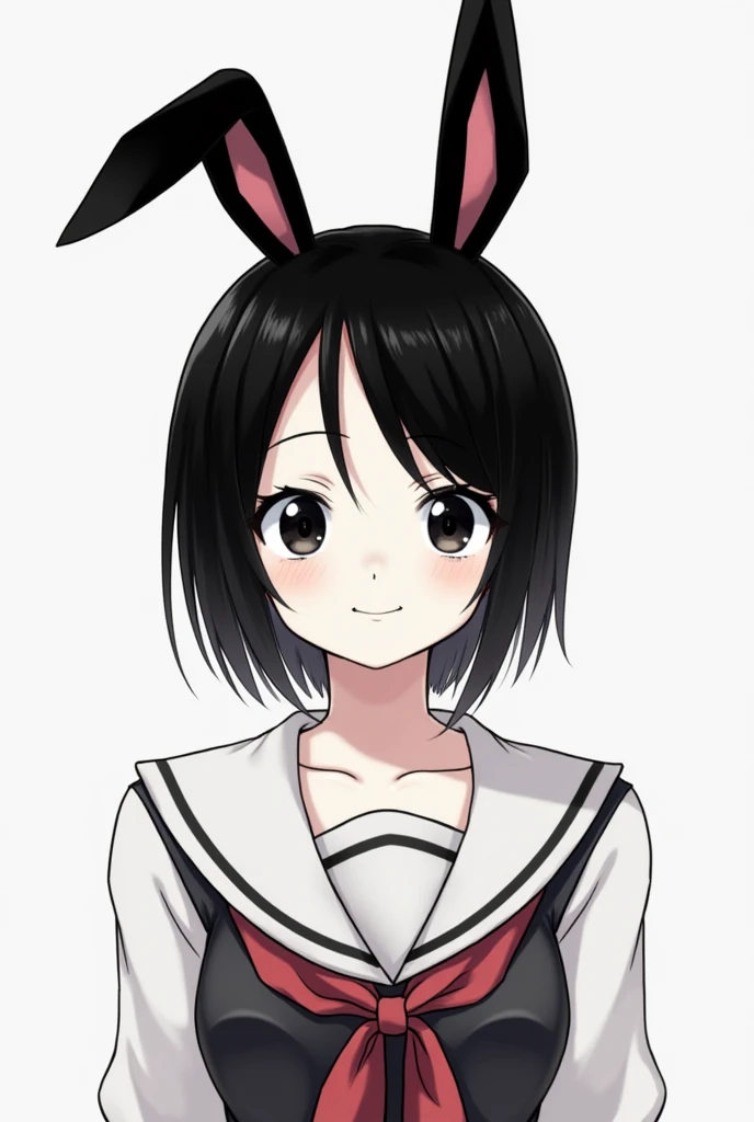 Physical appearance: +
Female character Short black hair, slightly incoming (hair up)
Unique feature:
black bunny ears (that was in One Piece)
personality: +
adorable (with white skin and black eyes)
Girl