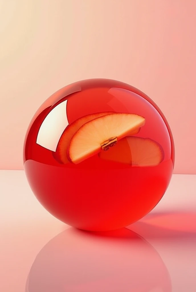 Natural jelly in the shape of a red sphere with apple pieces inside