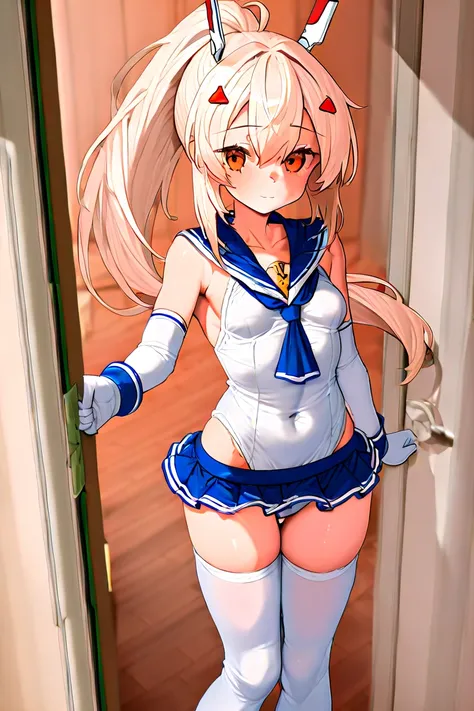 Ayanami、Ayanami、 azur lane、Characters appearing in the ship personification game 「 azur lane」 of 、 ponytail、 yellow gold、 white high knee socks 、 small tits、 small breasts、Normal chestサイズ、Normal chest、Refers to 5 books、uniform、sailor suit type combat unifo...