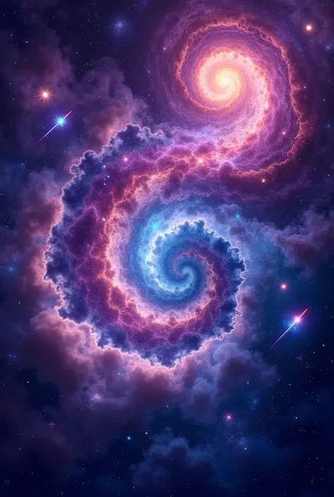 A mesmerizing cosmic design featuring multiple swirling galaxies in vibrant hues of deep purples, electric blues, and shimmering pinks. The galaxies appear to spiral outward, with glowing nebulae and scattered stardust adding a dreamy, ethereal effect. Sma...