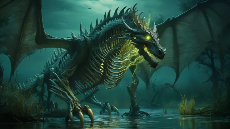 Bone dragon in a swamp at night
( masterpiece), better quality, highres, 4K, 8k, detailed illustration, intricate details , cinematographic lighting , incredible quality , 1 , feminine fit, incredible shading , soft lighting, facing the camera , ...