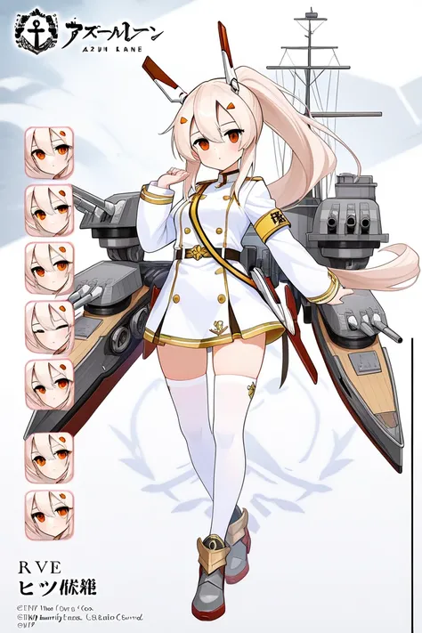 ayanami、ayanami、 azur lane、Characters appearing in the ship personification game 「 azur lane」 of 、 ponytail、 yellow gold、 white high knee socks 、Urban area、Urban Area、In-game combat uniforms、Fight enemies using in-game weapons