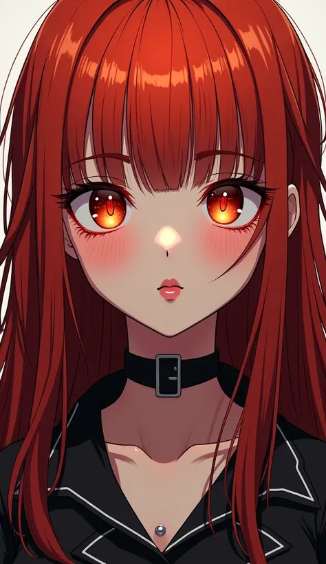 A girl [appearance=  long red hair,  orange eyes, two piercings on the lower lip and under the right eye.] ( full body view)  illustration, 4K comic,  Precise,  super detailed ,  high details,  high definition, Chiaroscuro 