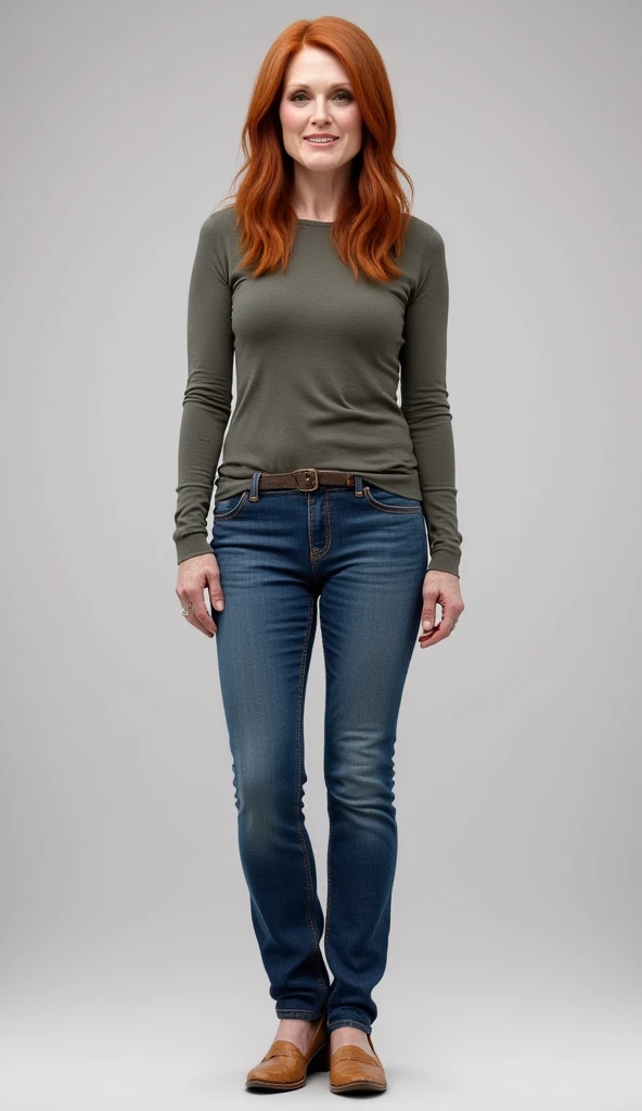 Absolutely real image of  Julianne Moore wearing top jeans and shoes 