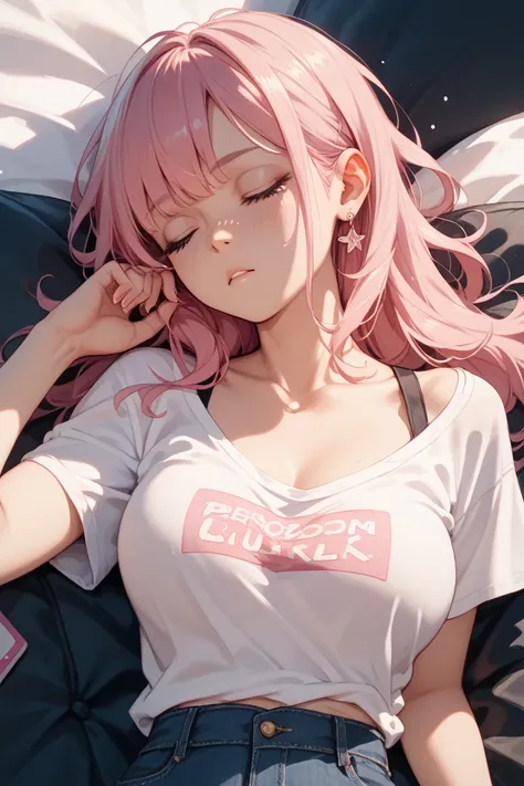 Sleepy pink haired girl