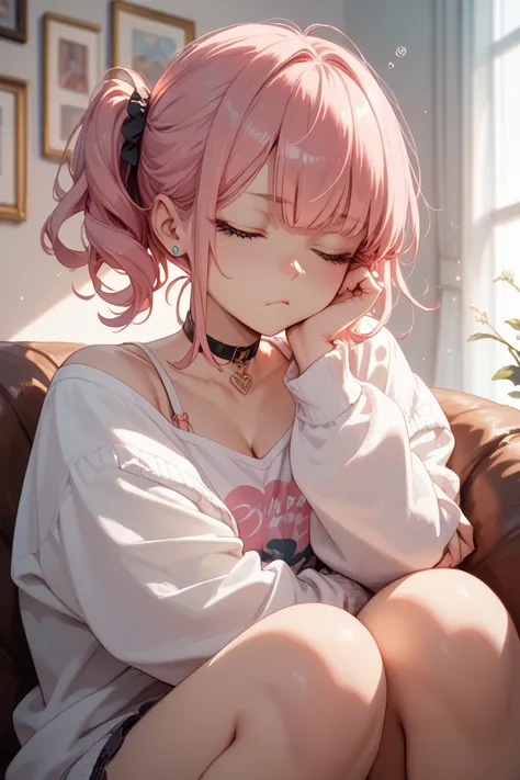 Sleepy pink haired girl