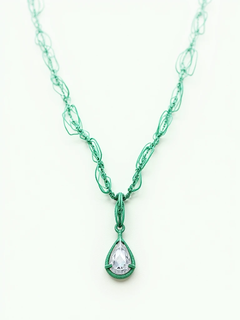 Neckalace design, 4k, no shadow, pencil sketch, white gem, not 3D designs, beautiful chain, color pencil work (green)
