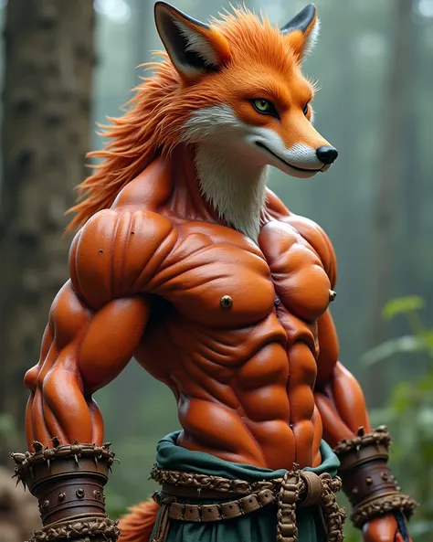 《Baki》's firm neck extended to strong shoulders  ( or fox )  like a champion bodybuilder or Olympic sprinter , Tendons , and battle,  style character interpretation
This humanized wolf .  The huge biceps stretched out with each subtle movement ,  are cover...