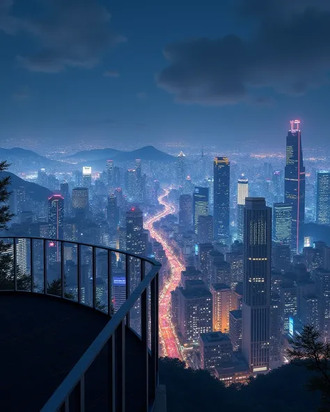 A view of Seoul at night from a balcony 