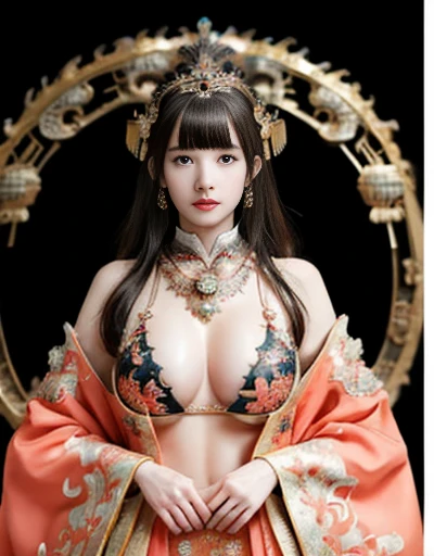 (heavy breasts)、top-quality、​masterpiece、超A high resolution、（Blue Dragon Armor）、(())),(((Colossal tits)))、(((Detailed white micro bikini))),(Wearing a beautiful crown made of jewels),(Photorealsitic:1.4)、Raw photo、女の子1人、(((Random hair))、(((Take different p...