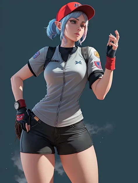 a close up of a cartoon of a woman with a baseball cap, full body portrait of a short!, heavy gesture style closeup, female protagonist 👀 :8, chloe price, character from king of fighters, looking like annie leonhart, as a character in tekken, twintails whi...