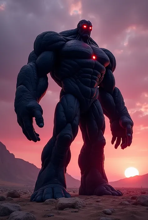 obsidian,  the Dark Titan

A colossal entity of pure ebony , obsidian não tem rosto,  only flaming red eyes that emanate absolute hatred .  His skin appears to be made of a black rocky material ,  and his titanic hands can deform the very space around him ...