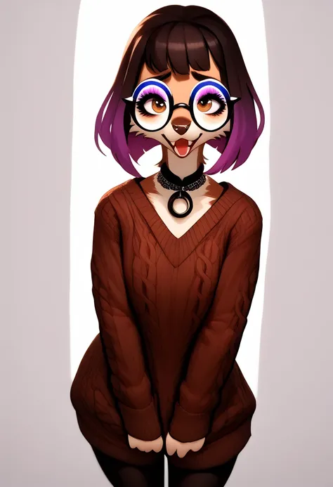  for baby baby, por lostgoose,  by goonie-san , Alone ,  feminine,  of foot, Weasel , delgado, weak,  large boobs,  curvilinear,  caderona ((( big glasses shy ))), ( detailed eyes , snout, hair), hair largo, [highly strung, shy,  sexy tan sweater , suéter ...