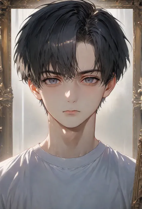 (  Masterpiece:1.3),(  top quality:1.2),8k,   is ridiculous ,(  extremely fine:1.3),  highest resolution,(  1 boy:1.2),  portrait, ,  shirt,   short hair, very   short hair