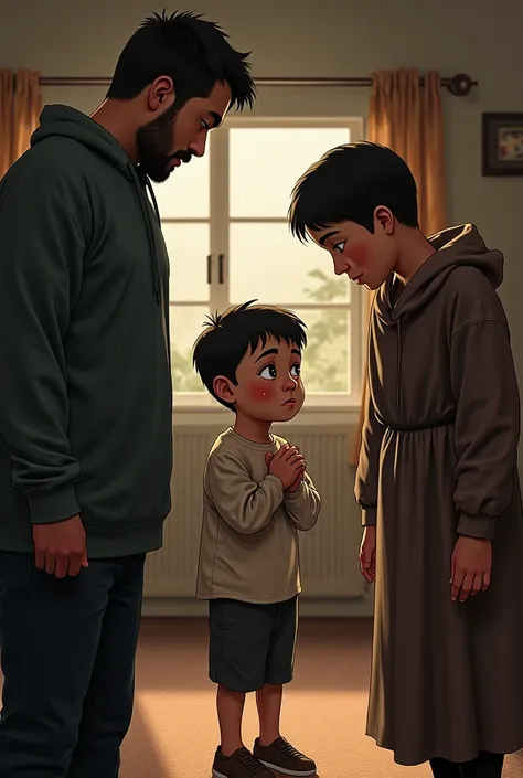 "A boy named Gabriel, after causing destruction, begged his mother and father to forgive him, weeping bitterly