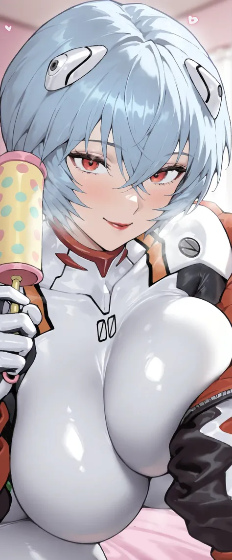 Ayanami Rei - AnimagineXL-v3,   1girl , ( pink bedroom ), front, frontを見る, (artist: boingoo), (artist: laser flip), (artist: orushibu), ( cellulite :0.9), off shoulder,shiny skin,  Beautiful Skin,  bright skin look at viewer, Plump lips,  red lipstick,  1g...