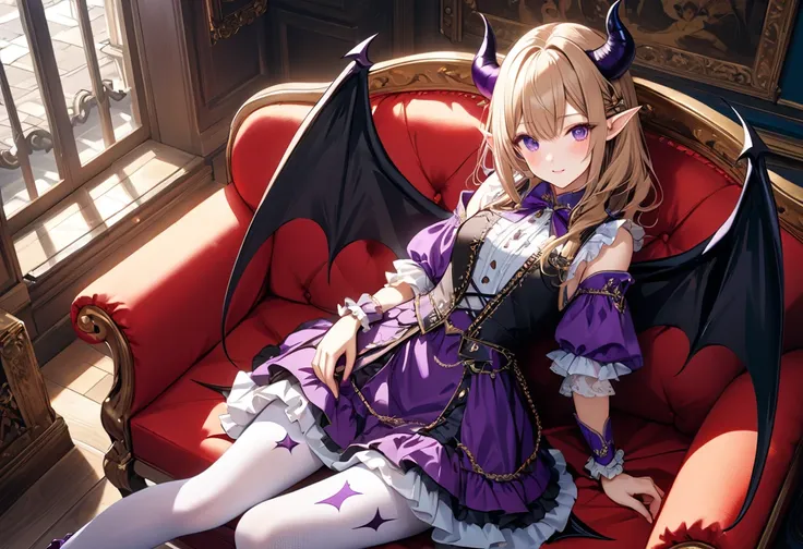 (best image quality, masterpiece: 1.2),
(vivid colors, strong contrast: 1.2), striking visuals, official image art,
Beautiful girl lying on a sofa in a Western-style room with Baroque architecture, 
from above, Close-up of girl, Best girl with great attent...