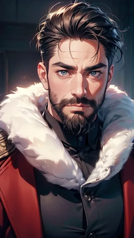 ( stupid,4K,8k,  highres,  masterpiece:1.2),  ultra-detailed,(realistic,photorealistic,photo-realistic:1.37),36-year-old man,3 day beard,cute anime ,Portraits,strong,Masculine,  dark hair,sharp jaw,    mesmerizing eyes    ,  perfectly combed hair,  cool an...