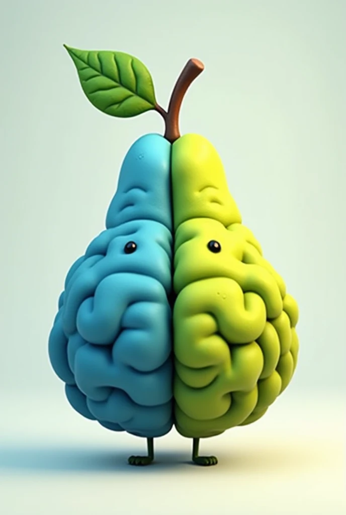 I want a brain that simulates, as if it were a pear, the brain divided in two, a blue side and a green side, with a cartoon style. 
