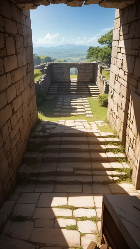  Masterpiece, 最  high quality ,  high quality ,  High Quality Africa's Great Zimbabwe Ruins , ( views from the steps leading to the basement) Detailed CG Unity 8K Wallpaper  ,  Scenery, Outdoors,Sky and Clouds,Temple built by hollowing out a monolith 、 Gre...