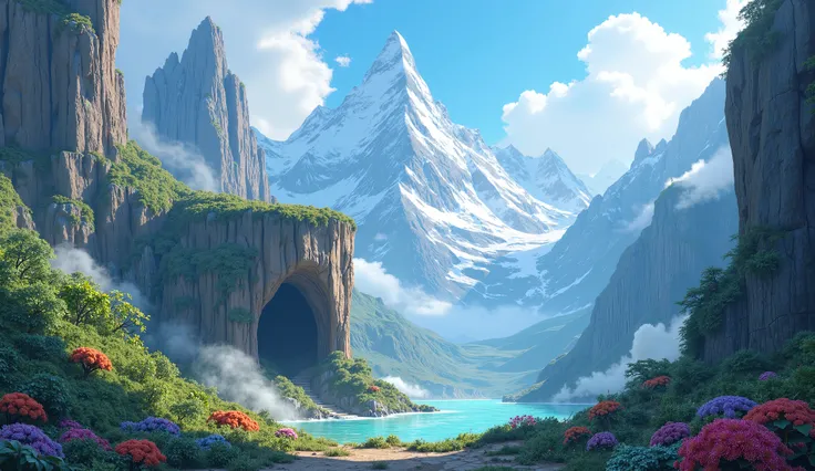 A breathtaking view of a mystical mountain range, with jagged peaks and an ancient, hidden cave entrance.
In 3d cartoons 