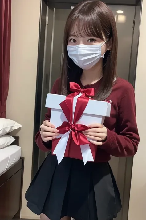 　 hotel　 bed　 high image quality　Not too small bust　Shorten your skirt　 added　Beautiful Hair　Height: 153cm　smile　 mask　 valentine　Holding one box with a ribbon in both hands　Clean image quality
