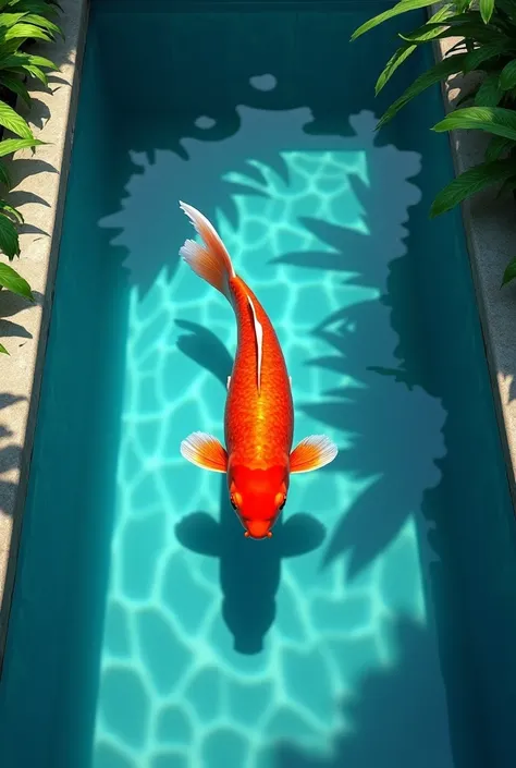 A orange fish swimming in pool 