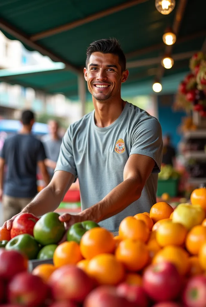 I want a vedio of cr7 selling fruits the time of vedio will be 30 seconds 