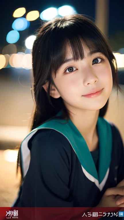  take a selfie 、  cute Japanese girl looking up at the starry sky at night ,   black hair, Moderate ,  high school,  High Quality Pictures 、Cover your face a little with your hands、summer、summer着,valley,background sea ribbon, Kissing Face