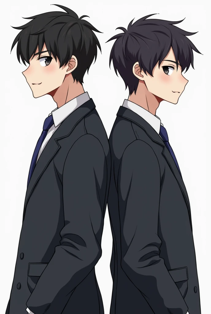 Two guys in one photo, They are made in the style of Korean manhwa and are also Korean. They have very black eyes and plump lips. One of them has a mole under his eye and a serious, cold face, and the other is smiling. They both look a little similar and a...