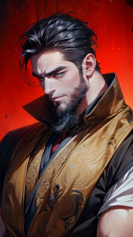 (       ,4K,8k,      highres,      masterpiece :1.2),      ultra-detailed    ,(realistic,photorealistic,photo-realistic:1.37),36-year-old man,3 day beard,Beautiful anime,Portraits,strong,Masculine,       with black hair  ,sharp jaw,           mesmerizing e...