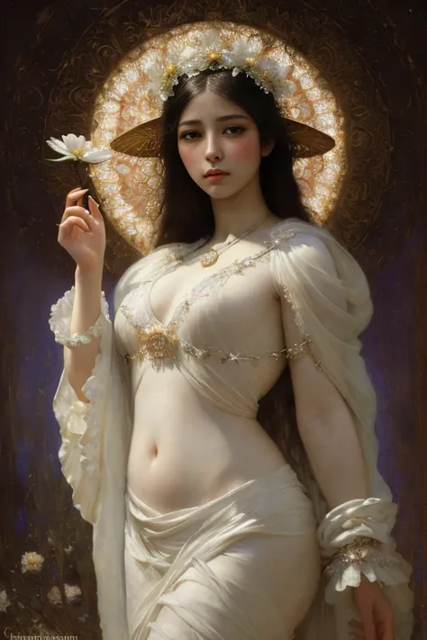 Beautiful ([Mexican|chinese]:1.0) angel, [huge breasts:slender:.2], halo made of blinding white light, flowers, fantasy art, concept art, delicate features, feminine perfecteyes eyes, Chiaroscuro , (style of [howard chandler christy:Karol Bak:.2]:1.0), 8k,...