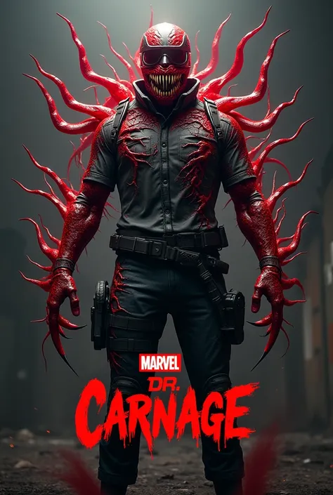 Generate pubg character x carnage with name written on bottom Dr Carnage