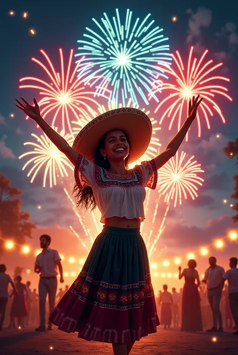 Mexican celebrating with fireworks background, drawing promoting