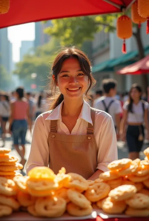 A young lady who sold prawn crackers in the university and became rich