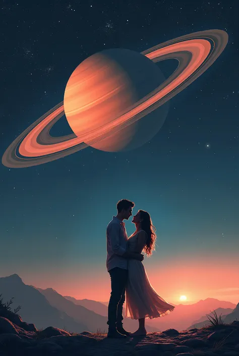 Romantic planet Saturn with a partner 