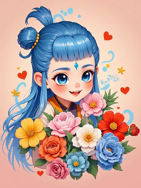 Realistic photography, real shot, a bouquet of flowers, Nezha-shaped flowers, Ao Bing-shaped flowers, cute, chibi, healing flowers, film filter