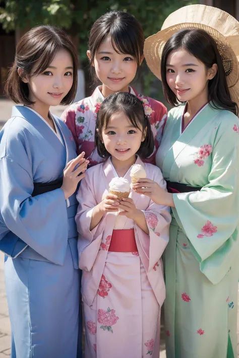 "Very young, like, innocent, and pure."((3 girls,ultra cute new born pussy,)),"An ultra-cute and modest Japanese person wearing a traditional kimono, enjoying a cone ice cream with a delighted expression. Their tongue gently licks the creamy, melting ice c...